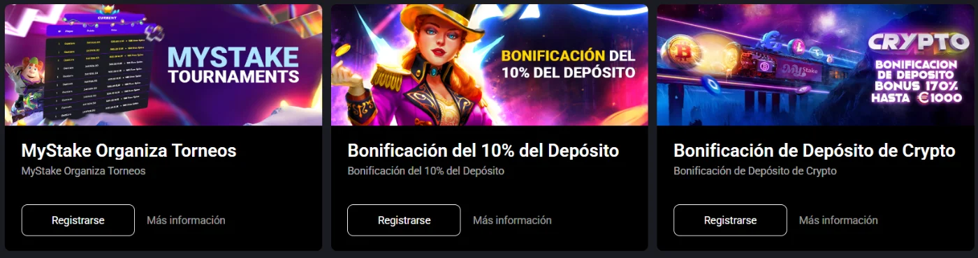 Mystake Casino Torneos y Bonos Mystake Casino con torneos, bono del 10 % de depósito y bono de depósito en criptomonedas