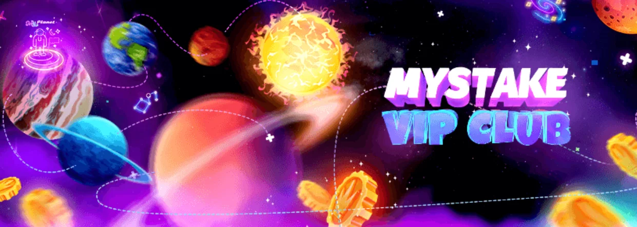 Mystake Casino VIP Club Mystake Casino con VIP Club y diseño espacial con planetas y recompensas